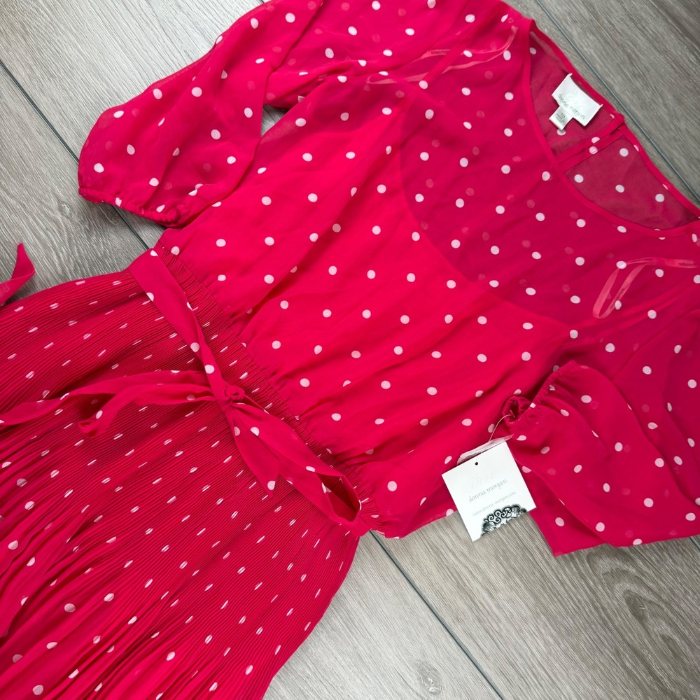 Donna Morgan Womens Dress Polka Dot Pleated Chiffon Cherry Pink 10